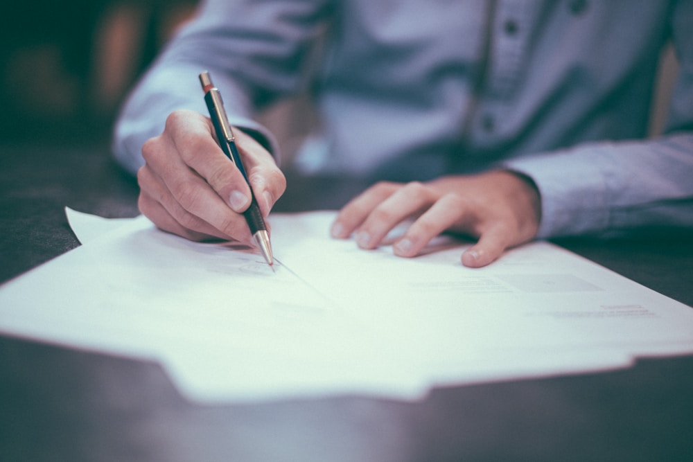 Professional reviewing documents