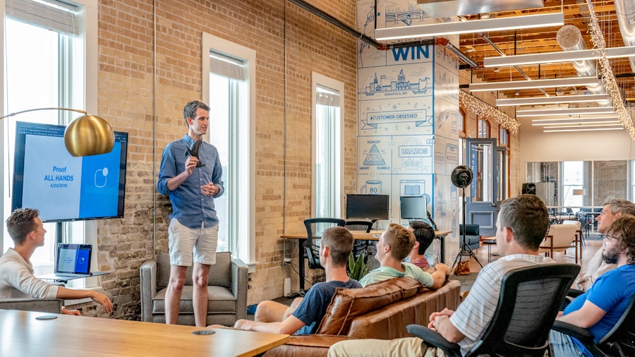 Team discussion in a bright modern office